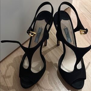 Prada Black Suede Slingback Heels